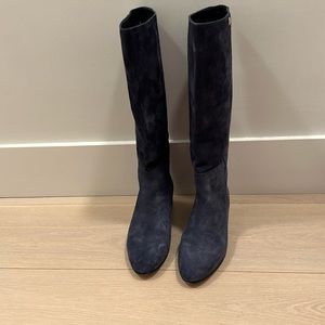 Navy Suede Jimmy Choo Boots. Slight internal wedge